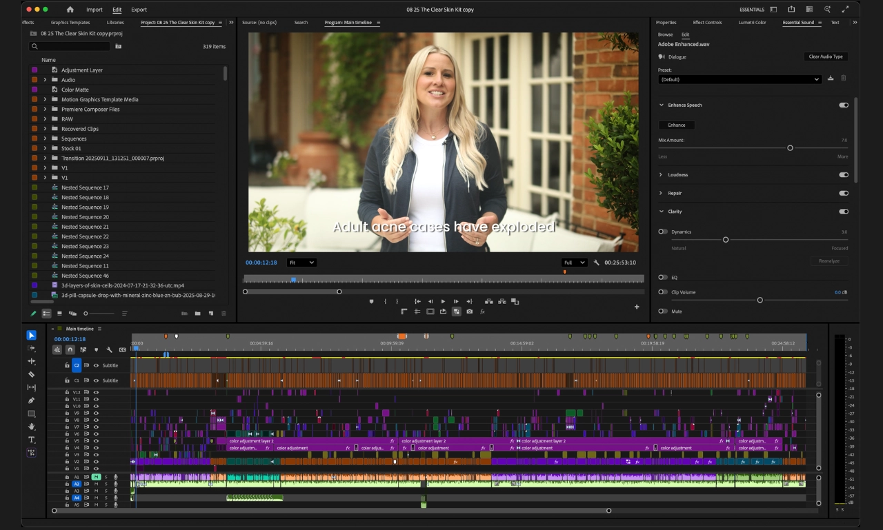 Averraglow VSL editing timeline in Adobe Premiere Pro
